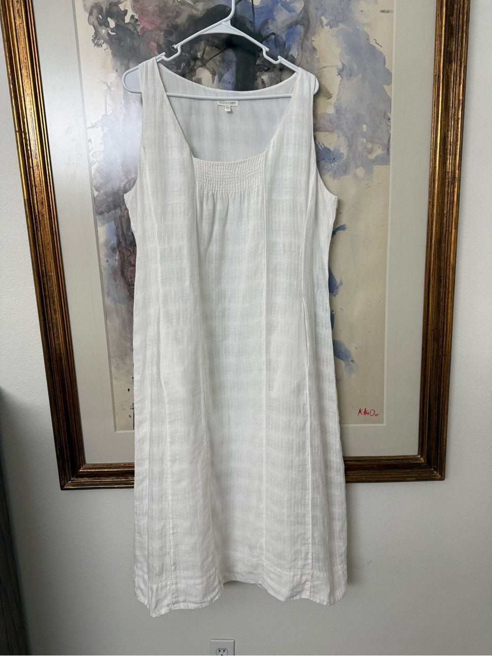 Eileen Fisher White Sleeveless Linen Slip Dress